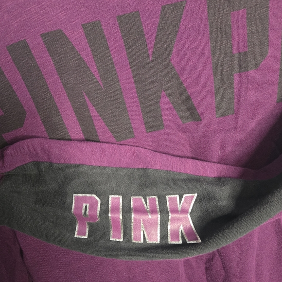 PINK Victoria’s Secret Purple Raglan Long Sleeve Tee Logo Back Size S/Petite - Picture 5 of 9
